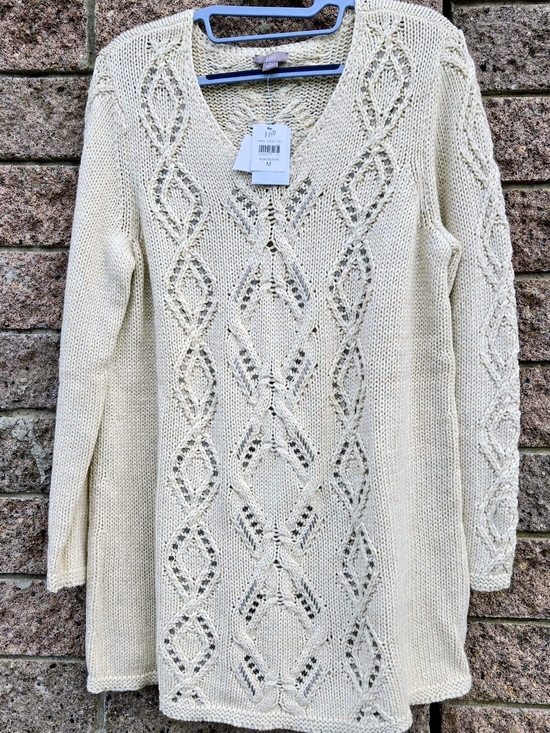 J. Jill Sweaters - J. Jill Cream Openwork Cable V-Neck Sweater